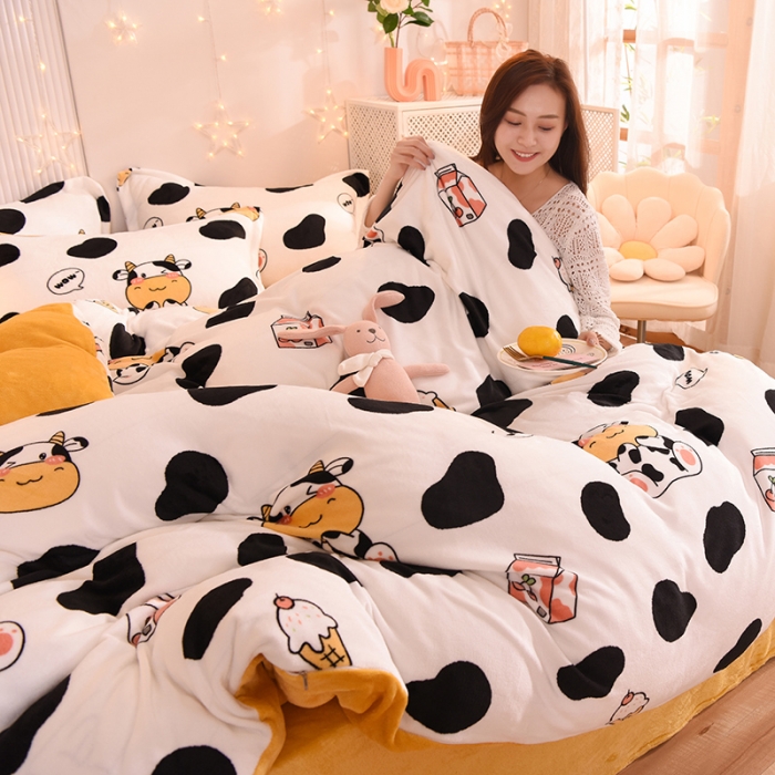 91家纺网 家纺一手货源 找家纺 眠博士 2021新款印花款多功能毛毯单被套奶牛宝贝