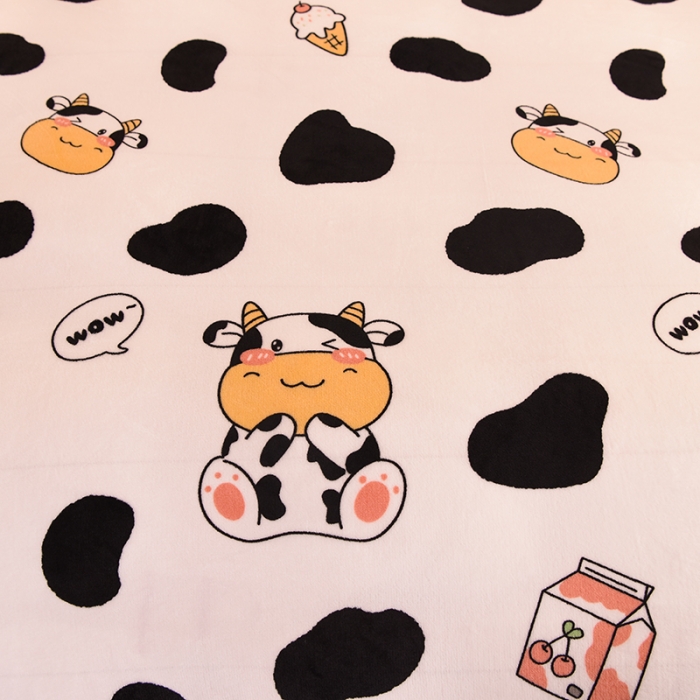 91家纺网 家纺一手货源 找家纺 眠博士 2021新款印花款多功能毛毯单被套奶牛宝贝