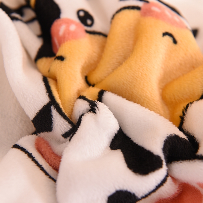 91家纺网 家纺一手货源 找家纺 眠博士 2021新款印花款多功能毛毯单被套奶牛宝贝