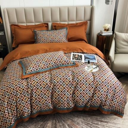 91家纺网 家纺一手货源 找家纺 涞澳 2021新款100支数码印花四件套 四叶草-桔