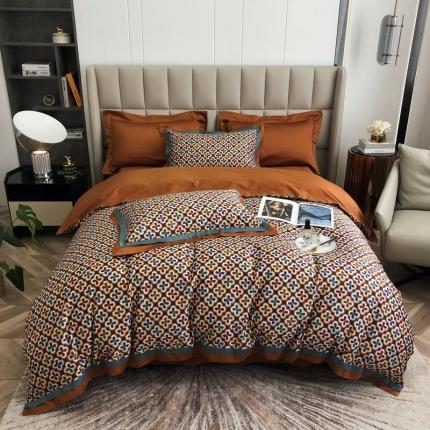 涞澳 2021新款100支数码印花四件套 四叶草-桔