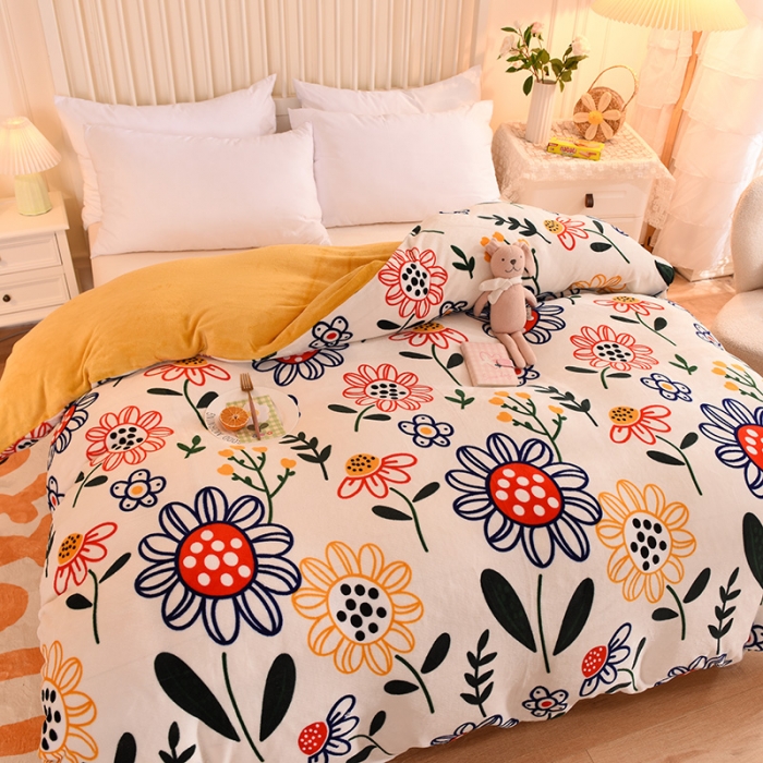 91家纺网 家纺一手货源 找家纺 眠博士 2021新款印花款多功能毛毯单被套太阳花