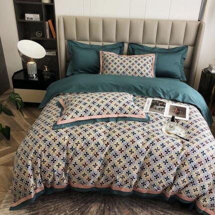 91家纺网 家纺一手货源 找家纺 涞澳 2021新款100支数码印花四件套 四叶草-兰