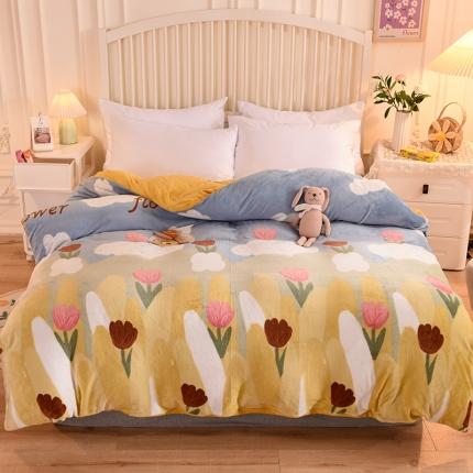 91家纺网 家纺一手货源 找家纺 眠博士 2021新款印花款多功能毛毯单被套鲜花小镇