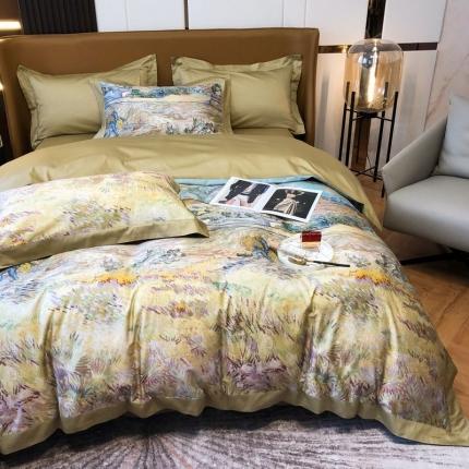 91家纺网 家纺一手货源 找家纺 涞澳 2021新款100支数码印花四件套 素锦