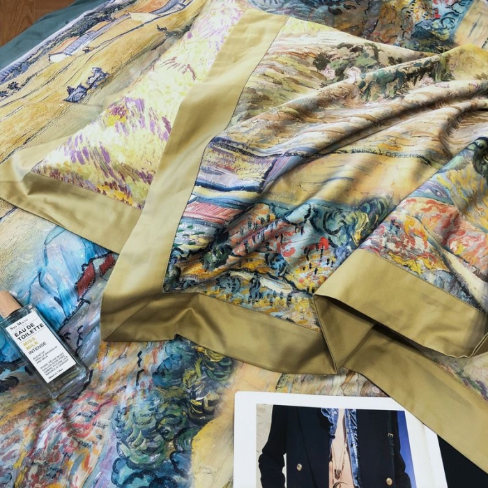 91家纺网 家纺一手货源 找家纺 涞澳 2021新款100支数码印花四件套 素锦