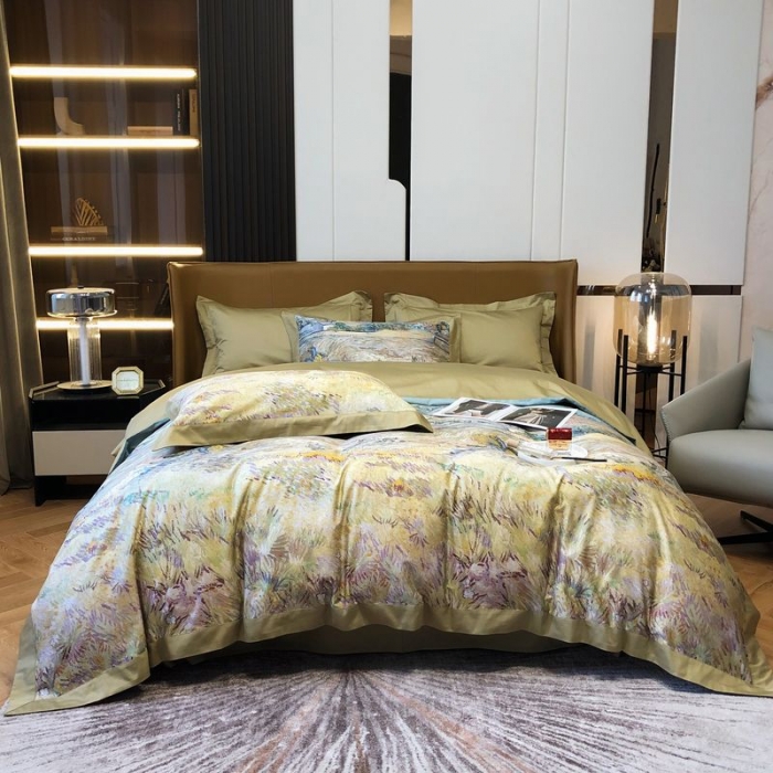 91家纺网 家纺一手货源 找家纺 涞澳 2021新款100支数码印花四件套 素锦