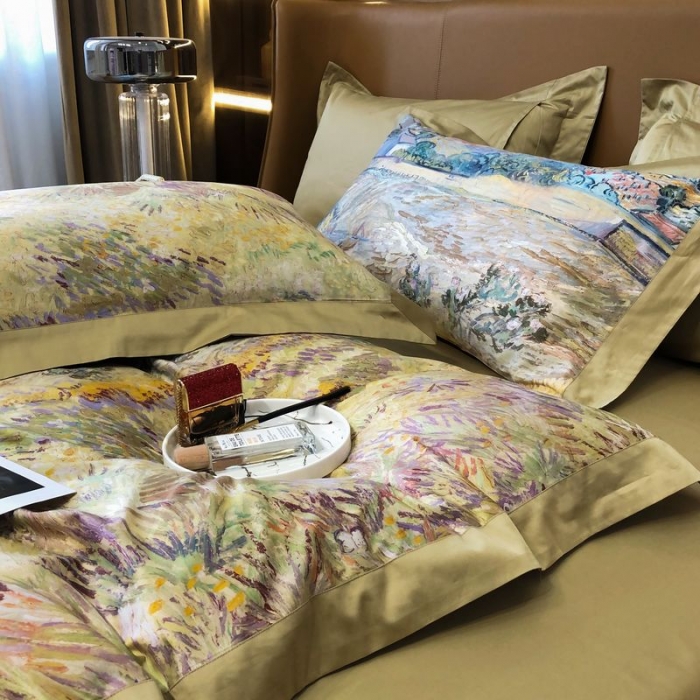 91家纺网 家纺一手货源 找家纺 涞澳 2021新款100支数码印花四件套 素锦