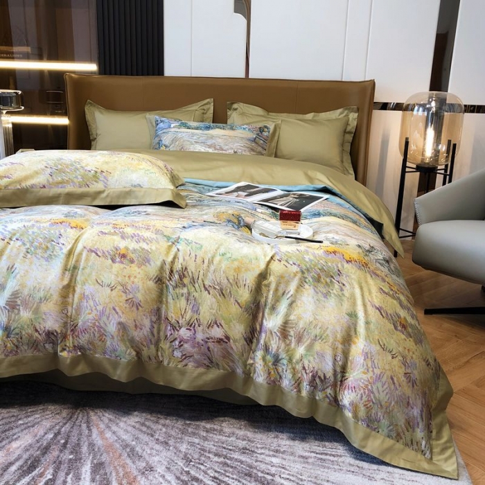 91家纺网 家纺一手货源 找家纺 涞澳 2021新款100支数码印花四件套 素锦