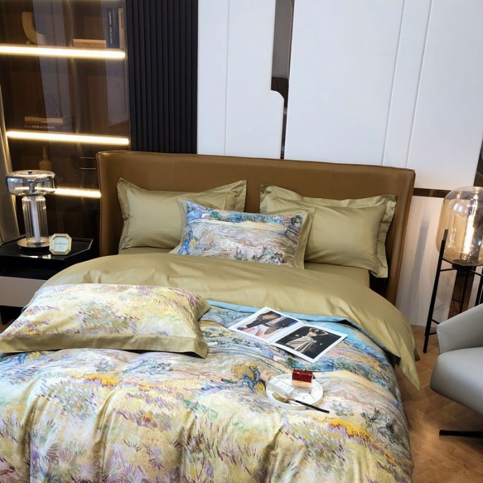 91家纺网 家纺一手货源 找家纺 涞澳 2021新款100支数码印花四件套 素锦