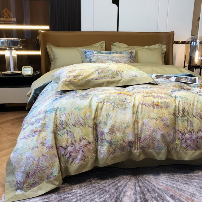 91家纺网 家纺一手货源 找家纺 涞澳 2021新款100支数码印花四件套 素锦