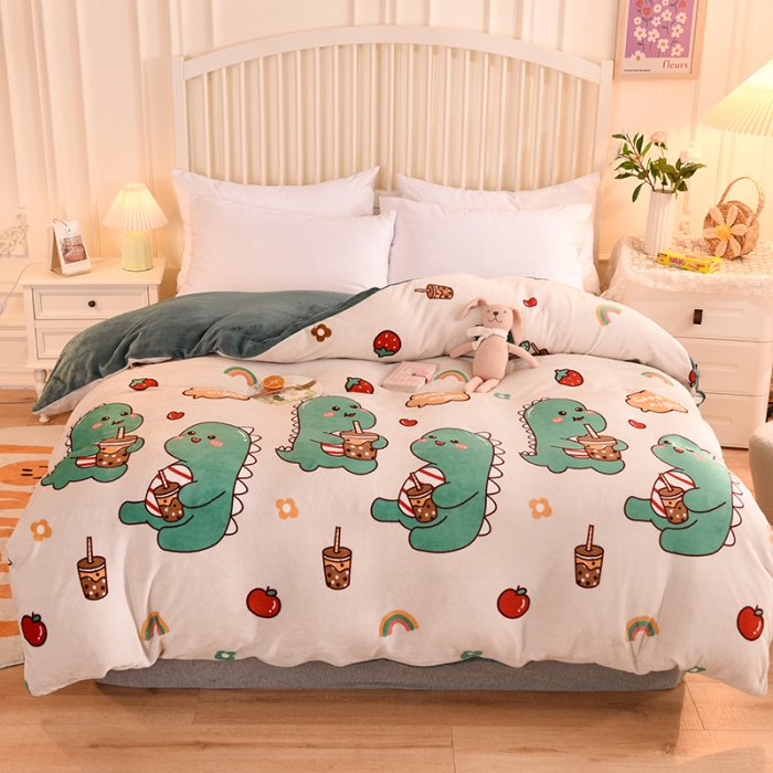 91家纺网 家纺一手货源 找家纺 眠博士 2021新款印花款多功能毛毯单被套小恐龙