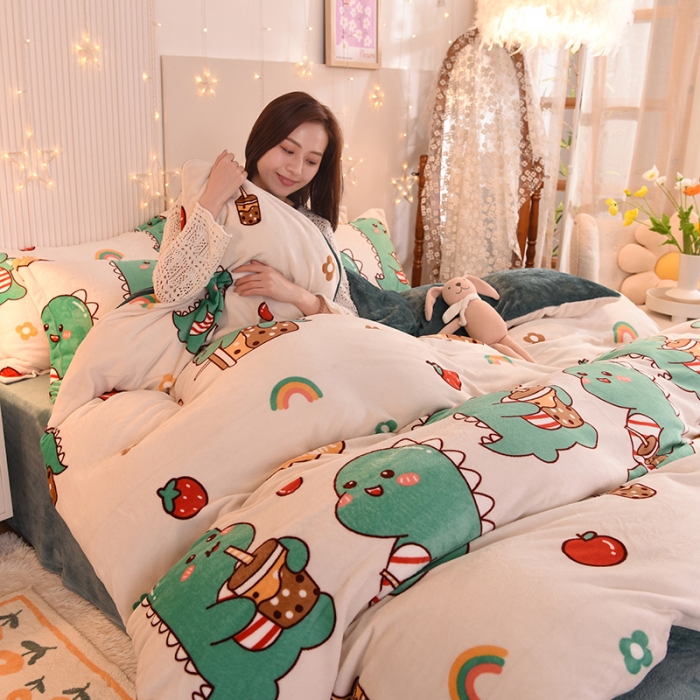 91家纺网 家纺一手货源 找家纺 眠博士 2021新款印花款多功能毛毯单被套小恐龙