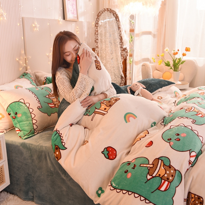 91家纺网 家纺一手货源 找家纺 眠博士 2021新款印花款多功能毛毯单被套小恐龙