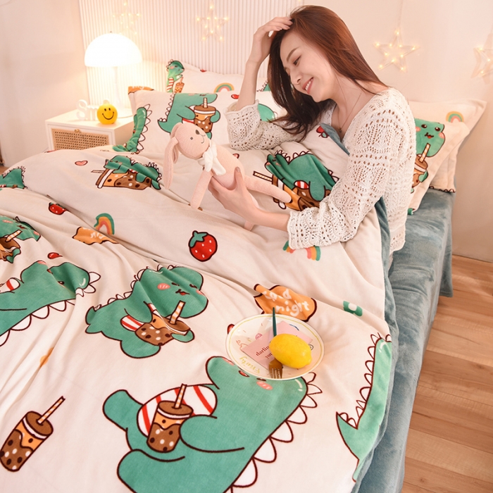 91家纺网 家纺一手货源 找家纺 眠博士 2021新款印花款多功能毛毯单被套小恐龙