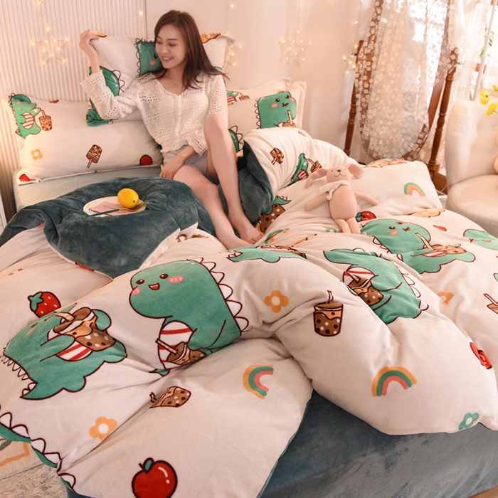 91家纺网 家纺一手货源 找家纺 眠博士 2021新款印花款多功能毛毯单被套小恐龙