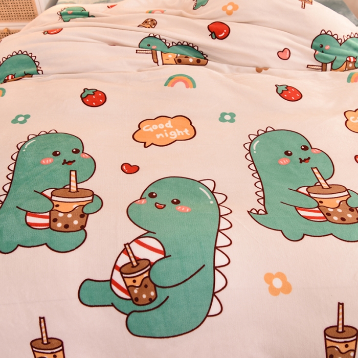 91家纺网 家纺一手货源 找家纺 眠博士 2021新款印花款多功能毛毯单被套小恐龙