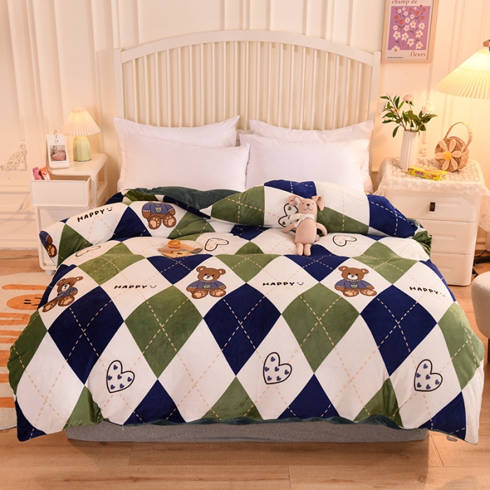 91家纺网 家纺一手货源 找家纺 眠博士 2021新款印花款多功能毛毯单被套英伦熊