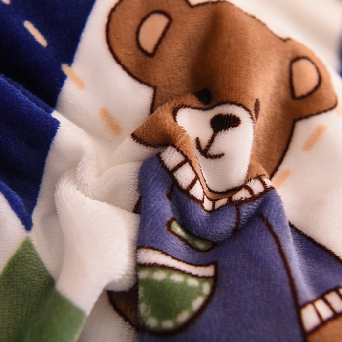 91家纺网 家纺一手货源 找家纺 眠博士 2021新款印花款多功能毛毯单被套英伦熊