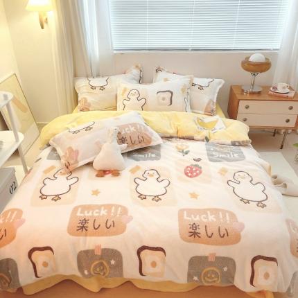 91家纺网 家纺一手货源 找家纺 川悦生活 2021新款立体雪花绒四件套直播供货 小鸭故事