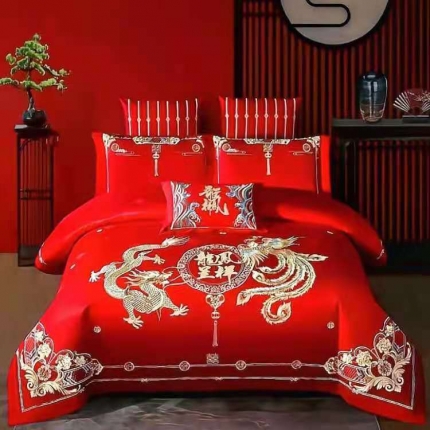 91家纺网 家纺一手货源 找家纺 （总）梦丝语家纺婚庆四件套长绒棉全棉圆角床单式一件代发