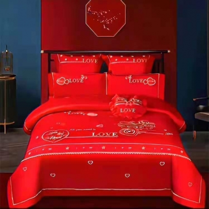 91家纺网 家纺一手货源 找家纺 （总）梦丝语家纺婚庆四件套长绒棉全棉圆角床单式一件代发