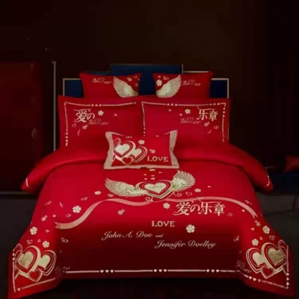 91家纺网 家纺一手货源 找家纺 （总）梦丝语家纺婚庆四件套长绒棉全棉圆角床单式一件代发