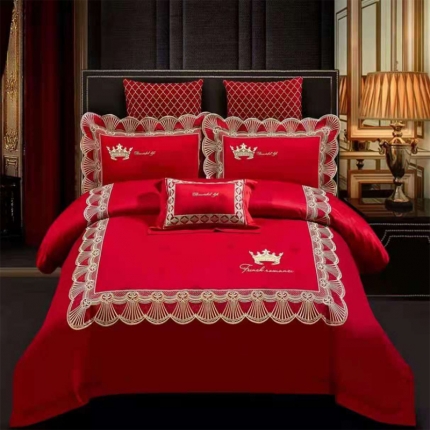 91家纺网 家纺一手货源 找家纺 （总）梦丝语家纺婚庆四件套长绒棉全棉圆角床单式一件代发