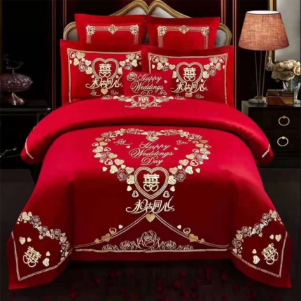 91家纺网 家纺一手货源 找家纺 （总）梦丝语家纺婚庆四件套长绒棉全棉圆角床单式一件代发