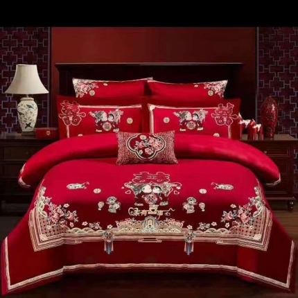 91家纺网 家纺一手货源 找家纺 （总）梦丝语家纺婚庆四件套长绒棉全棉圆角床单式一件代发