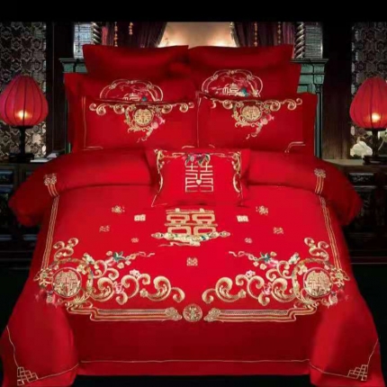 91家纺网 家纺一手货源 找家纺 （总）梦丝语家纺婚庆四件套长绒棉全棉圆角床单式一件代发