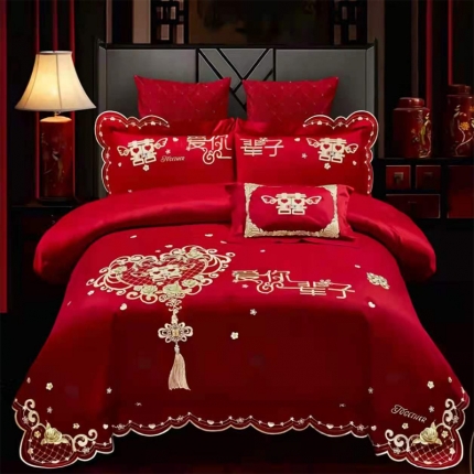 91家纺网 家纺一手货源 找家纺 （总）梦丝语家纺婚庆四件套长绒棉全棉圆角床单式一件代发