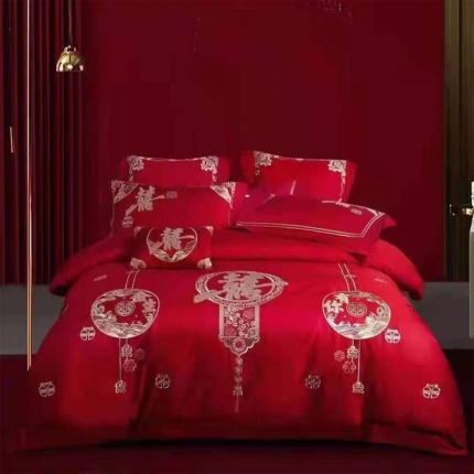 91家纺网 家纺一手货源 找家纺 （总）梦丝语家纺婚庆四件套长绒棉全棉圆角床单式一件代发