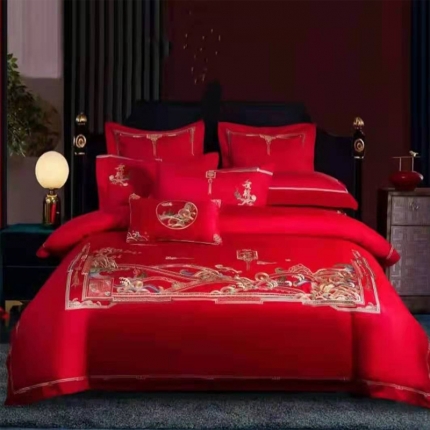 91家纺网 家纺一手货源 找家纺 （总）梦丝语家纺婚庆四件套长绒棉全棉圆角床单式一件代发