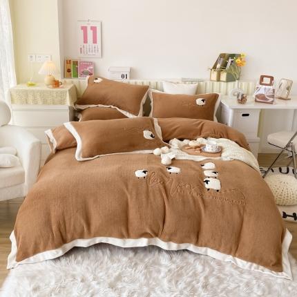 91家纺网 家纺一手货源 找家纺 眠屿家纺 2021新款高克韩国绒四件套 遇见-咖