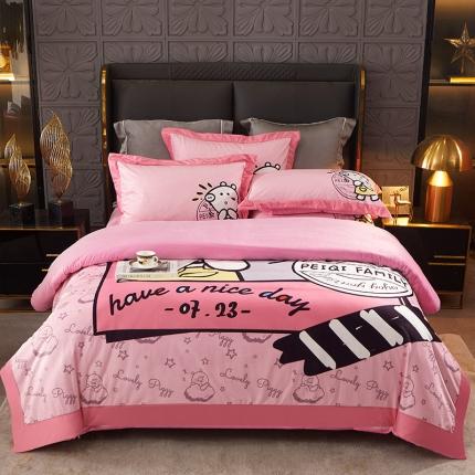 91家纺网 家纺一手货源 找家纺 2025新款数码印花加厚水晶绒法莱绒四件套牛奶宝宝雕花 萌萌佩奇 粉