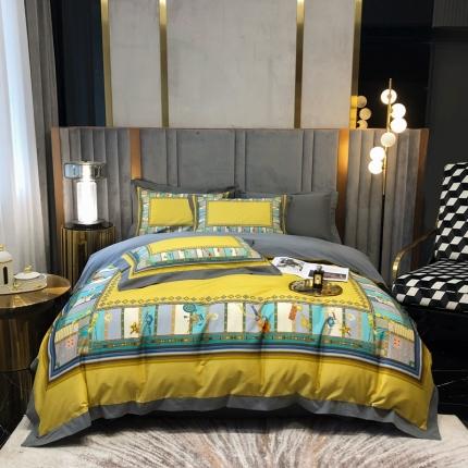 91家纺网 家纺一手货源 找家纺 朵美 2021新款100支全棉双股磨毛印花系列四件套 阿依曼