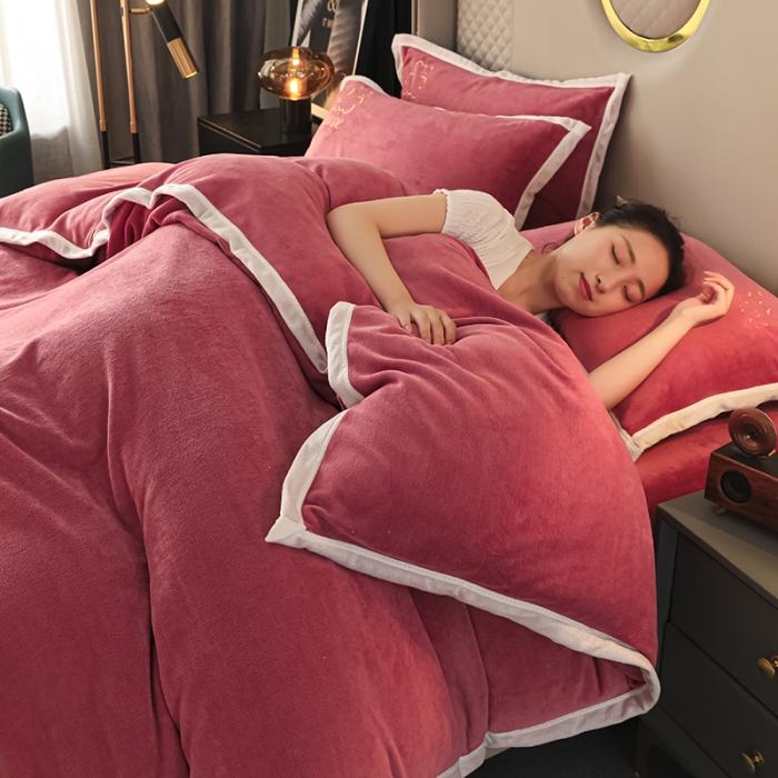 91家纺网 家纺一手货源 找家纺 爱洛家纺2021新款牛奶绒四件套 红豆沙