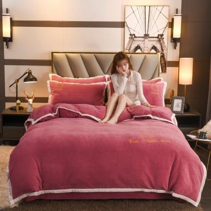 91家纺网 家纺一手货源 找家纺 爱洛家纺2021新款牛奶绒四件套 红豆沙