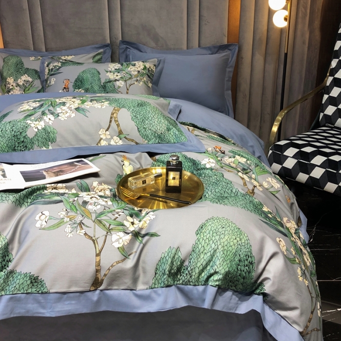 91家纺网 家纺一手货源 找家纺 朵美2021新款100支全棉双股磨毛印花系列四件套森美（灰）