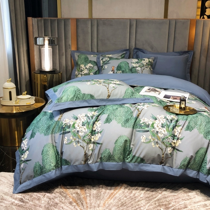 91家纺网 家纺一手货源 找家纺 朵美2021新款100支全棉双股磨毛印花系列四件套森美（灰）