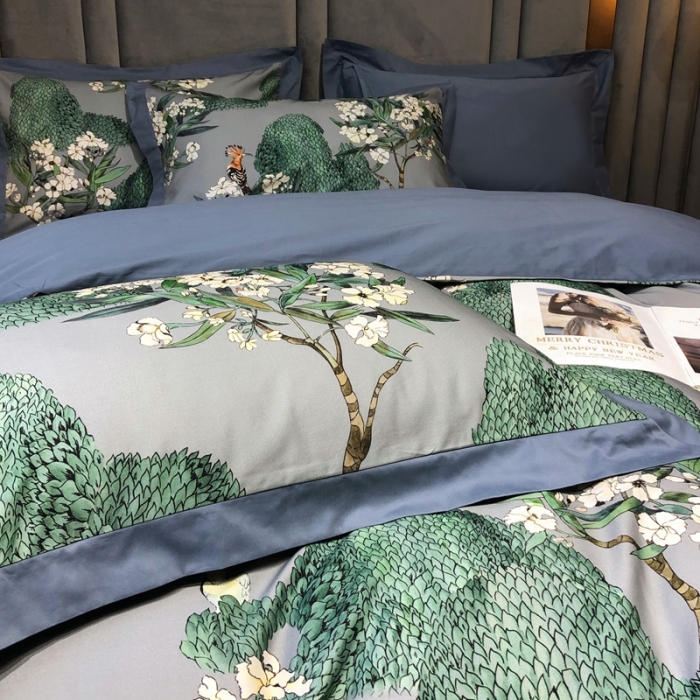 91家纺网 家纺一手货源 找家纺 朵美2021新款100支全棉双股磨毛印花系列四件套森美（灰）