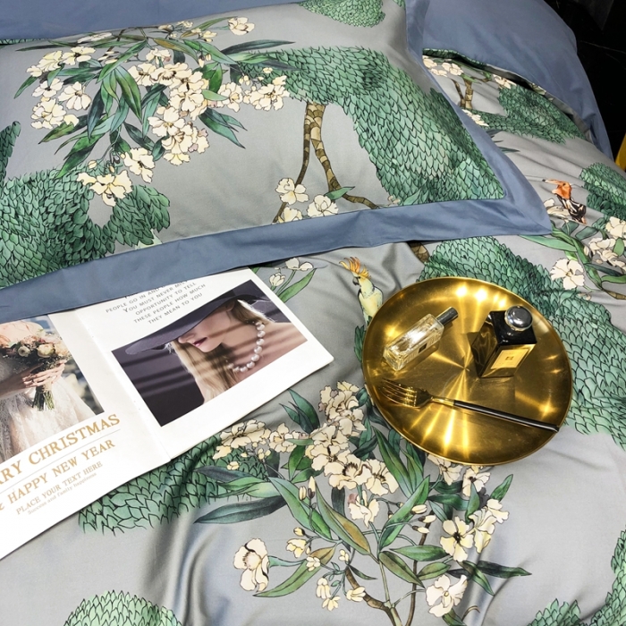 91家纺网 家纺一手货源 找家纺 朵美2021新款100支全棉双股磨毛印花系列四件套森美（灰）