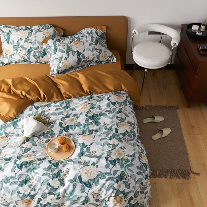 91家纺网 家纺一手货源 找家纺 优然居 2021新款60支数码印花宽边四件套 贝弗利白