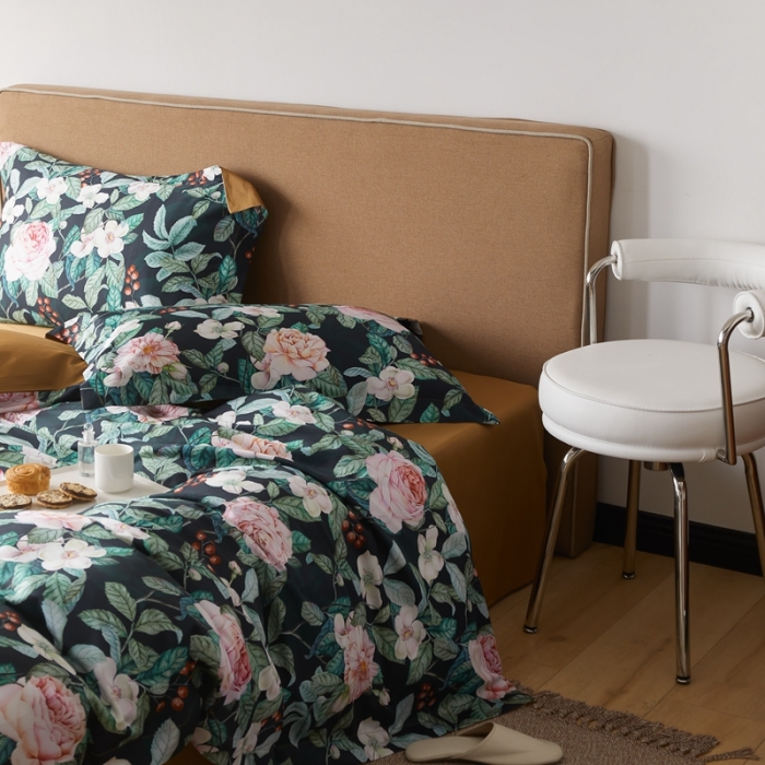 91家纺网 家纺一手货源 找家纺 优然居 2021新款60支数码印花宽边四件套 贝弗利黑