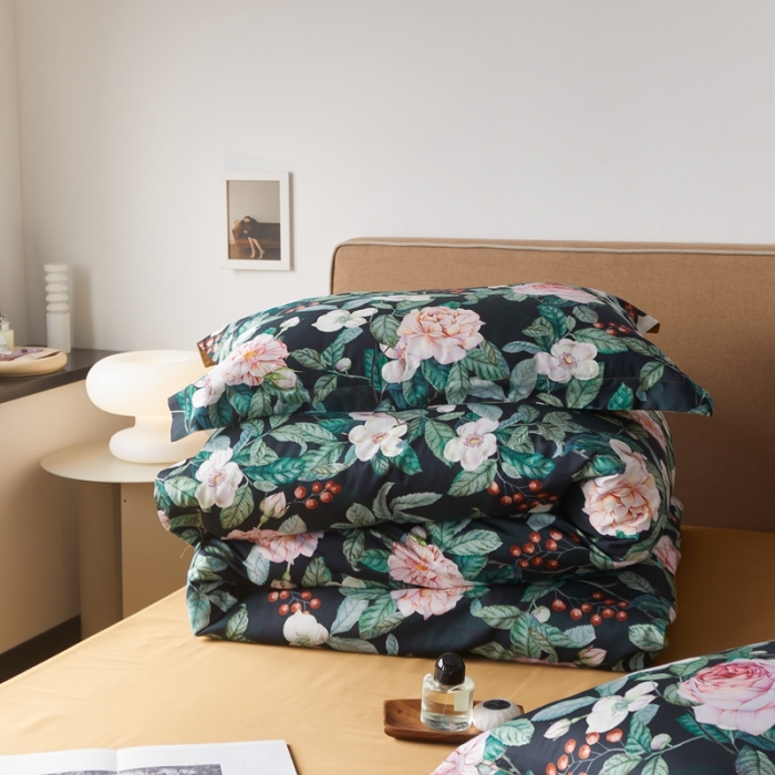 91家纺网 家纺一手货源 找家纺 优然居 2021新款60支数码印花宽边四件套 贝弗利黑