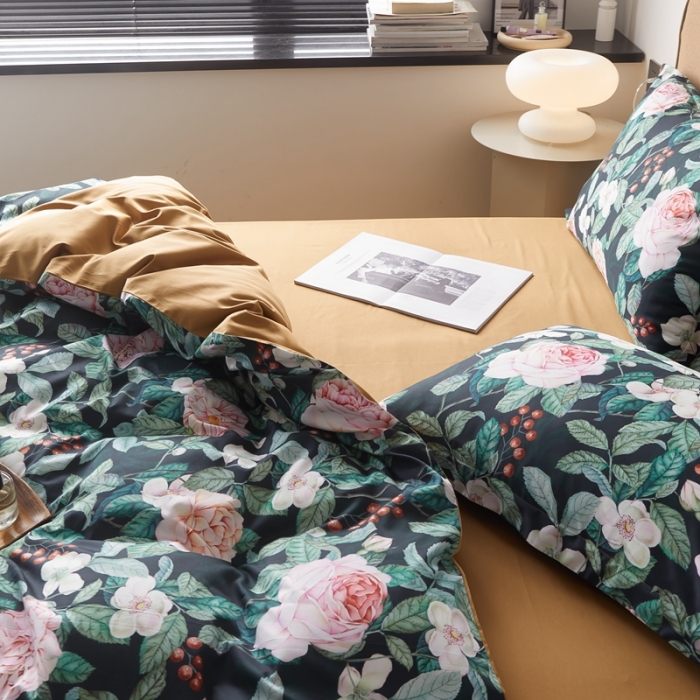 91家纺网 家纺一手货源 找家纺 优然居 2021新款60支数码印花宽边四件套 贝弗利黑