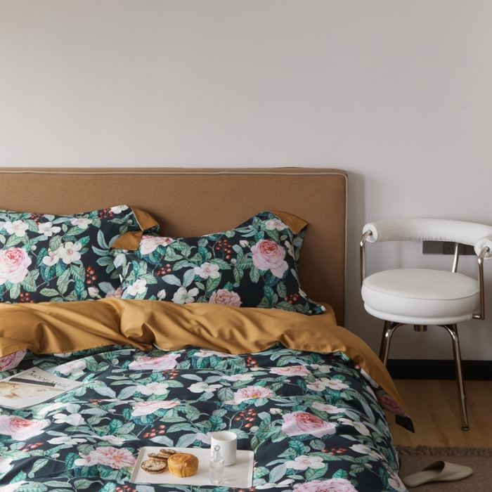 91家纺网 家纺一手货源 找家纺 优然居 2021新款60支数码印花宽边四件套 贝弗利黑