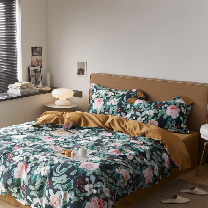 91家纺网 家纺一手货源 找家纺 优然居 2021新款60支数码印花宽边四件套 贝弗利黑