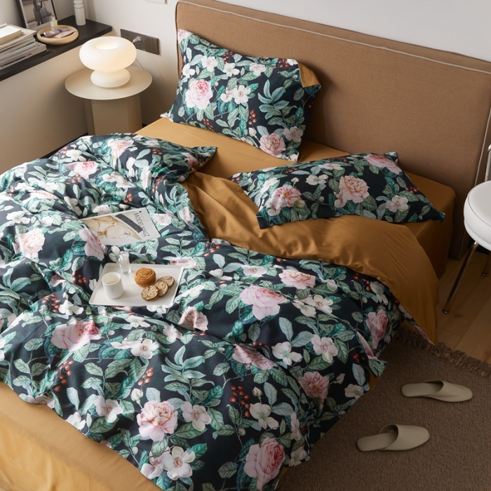 91家纺网 家纺一手货源 找家纺 优然居 2021新款60支数码印花宽边四件套 贝弗利黑